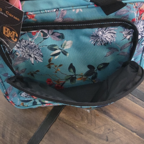 Teal with flowers hanging travel, toiletry bag, large - Picture 3 of 5